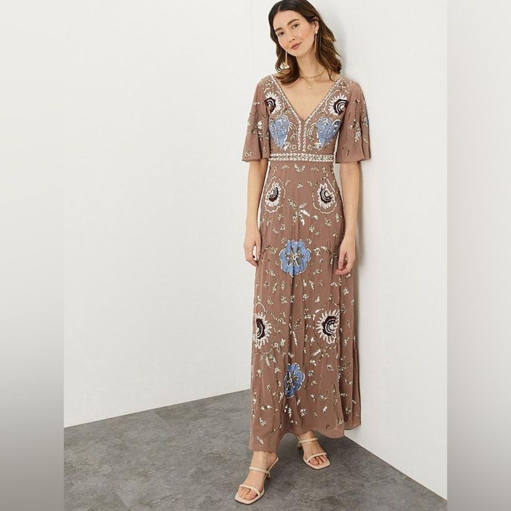 NWT Formal Gown Sustainable Embroidered Maxi Dress in Blush